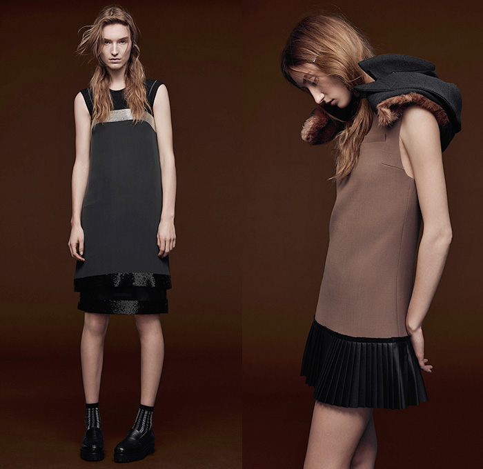 Vera Wang 2015 Pre Fall Autumn Womens Lookbook Presentation - Sequins Furry Black Ensemble Hoodie Grunge Sweaterdress Jumpsuit Wide Leg Pearls Pleats Knit Parka Shorts Blazer Boots Cropped Capri Sweater Jumper Flowers Florals Midi Pencil Skirt Frock Ruffles Sweatshirt Vest Waistcoat Wide Leg Palazzo Pants Trousers Pants Accordion Pleats Sheer Chiffon Oversized Maxi Dress Noodle Spaghetti Strap Gown