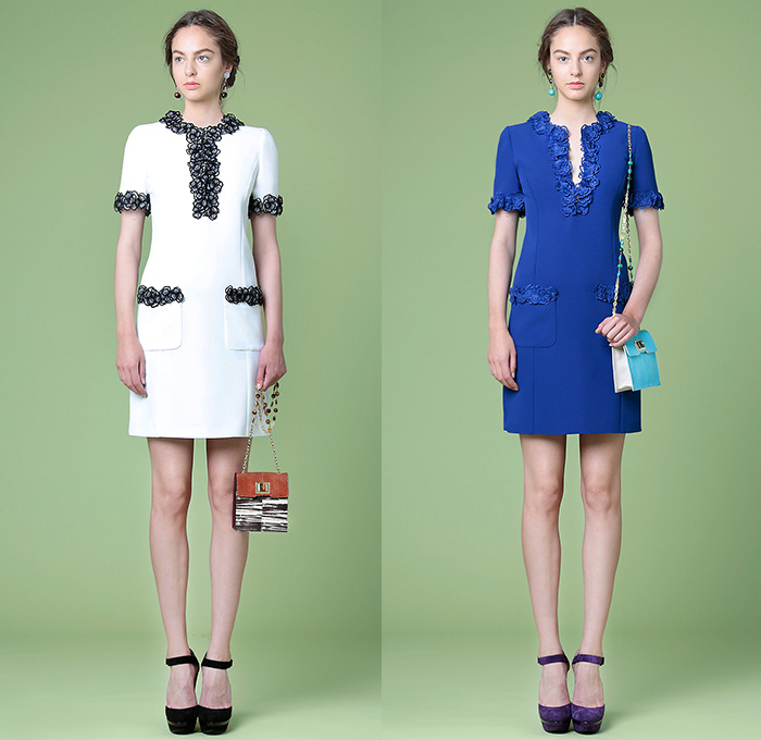 Andrew Gn Paris 2015 Resort Womens Lookbook Presentation - 2015 Cruise Pre Spring Fashion Pre Collection - Flowers Florals Flora Botanical 3D Embellishments Embroidery Asymmetrical Angular Hem Lace Shorts Blouse Sweater Jumper Tunic Ribbon Knit Bouclé Outerwear Coat Jacket Handbag Crossbody Bag Peplum Accordion Pleats Sheer Chiffon Peek-A-Boo Skirt Frock Windowpane Check Dress Gown