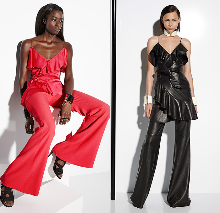 Balmain 2015 Resort Womens Lookbook Presentation - 2015 Cruise Pre Spring Fashion Pre Collection - 3D Embroidery Embellishments Beads Knit Weave Poncho Leather Sash Belt Miniskirt Kimono Robe Wide Leg Flare Trousers Pants Dress Accordion Pleats Mummy Wrap Jacket Ribbon Vest Waistcoat Stripes Coatdress Leaves Foliage Banded Cuffs Bracelet White Ensemble Lace Sheer Chiffon Blazer Boatneck Ruffles Noodle Spaghetti Strap Choker Drapery