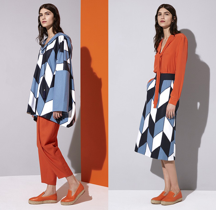 Emma Cook London UK 2015 Resort Womens Lookbook Presentation - 2015 Cruise Pre Spring Fashion Pre Collection - Chevron Mix Match Patterns Zigzag Print Graphic Motif Hands Lemons Fruits Pop Art Houndstooth Sawtooth Geometric Stripes Drawstring Sweatpants Jogging Espadrilles Sweater Jumper Outerwear Coat Jacket Poncho Hoodie Midi Skirt Frock Blouse Mesh Cardigan Wide Leg Trousers Culottes Gauchos Sheer Chiffon Dress Shorts Shirtdress Bomber Jacket