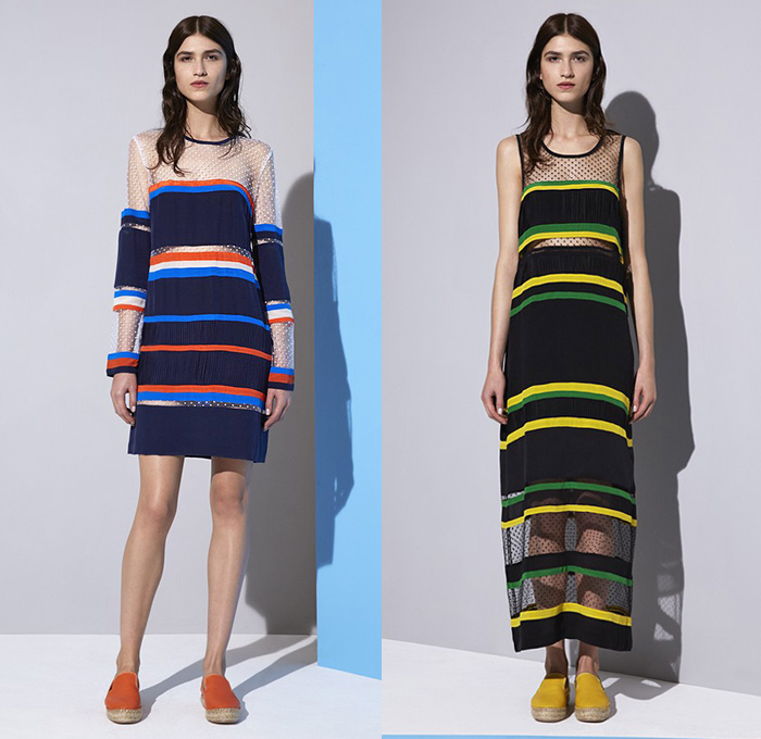 Emma Cook London UK 2015 Resort Womens Lookbook Presentation - 2015 Cruise Pre Spring Fashion Pre Collection - Chevron Mix Match Patterns Zigzag Print Graphic Motif Hands Lemons Fruits Pop Art Houndstooth Sawtooth Geometric Stripes Drawstring Sweatpants Jogging Espadrilles Sweater Jumper Outerwear Coat Jacket Poncho Hoodie Midi Skirt Frock Blouse Mesh Cardigan Wide Leg Trousers Culottes Gauchos Sheer Chiffon Dress Shorts Shirtdress Bomber Jacket