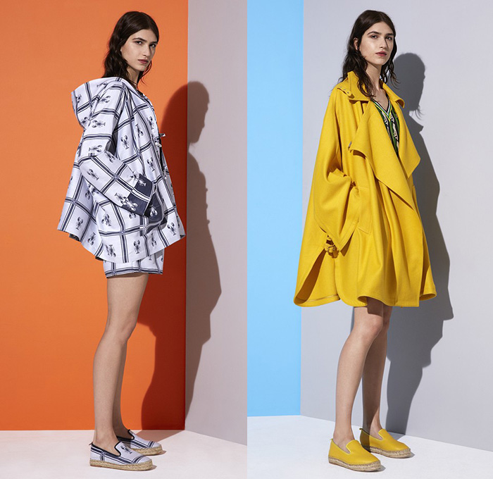 Emma Cook London UK 2015 Resort Womens Lookbook Presentation - 2015 Cruise Pre Spring Fashion Pre Collection - Chevron Mix Match Patterns Zigzag Print Graphic Motif Hands Lemons Fruits Pop Art Houndstooth Sawtooth Geometric Stripes Drawstring Sweatpants Jogging Espadrilles Sweater Jumper Outerwear Coat Jacket Poncho Hoodie Midi Skirt Frock Blouse Mesh Cardigan Wide Leg Trousers Culottes Gauchos Sheer Chiffon Dress Shorts Shirtdress Bomber Jacket