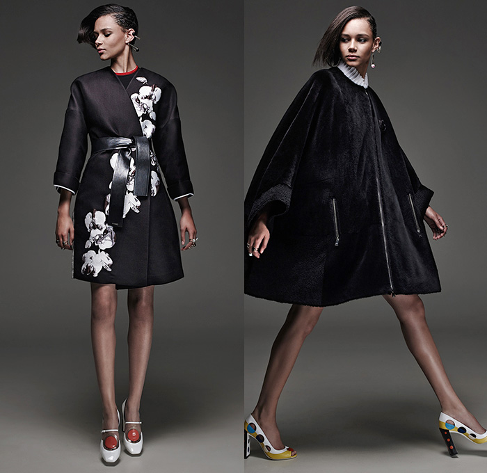 Fendi 2015 Resort Womens Lookbook Presentation - 2015 Cruise Pre Spring Fashion Karl Lagerfeld Italy - Pop Art Jogging Sweatpants Bomber Jacket Mesh Peek-A-Boo Geometric Print Motif Outerwear Coat Pantsuit Blazer Tuxedo Stripe Polka Dots Culottes Wide Leg Pants Gauchos Handkerchief Hem Patches Motorcycle Biker Rider Jacket Kimono Wrap Coatdress Dress White Accordion Pleats Peter Pan Collar Sporty Neoprene Ruffles Flowers Florals Racing Checks Fold Out Lapel Gown