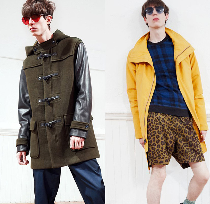 Marc by Marc Jacobs 2015 Resort Mens Lookbook - 2015 Cruise Pre Spring Fashion Pre Collection - Denim Jeans Patchwork Color Block Trucker Jacket Windowpane Checks Scarf Sweater Jumper Plaid Jacket Motorcycles Bikes Stripes Nautical Outerwear Coat Animal Spots Jungle Safari Leopard Cheetah Beetles Bugs Insects Bomber Jacket Varsity Chinos Khakis Pants Trousers Suit Blazer Briefcase