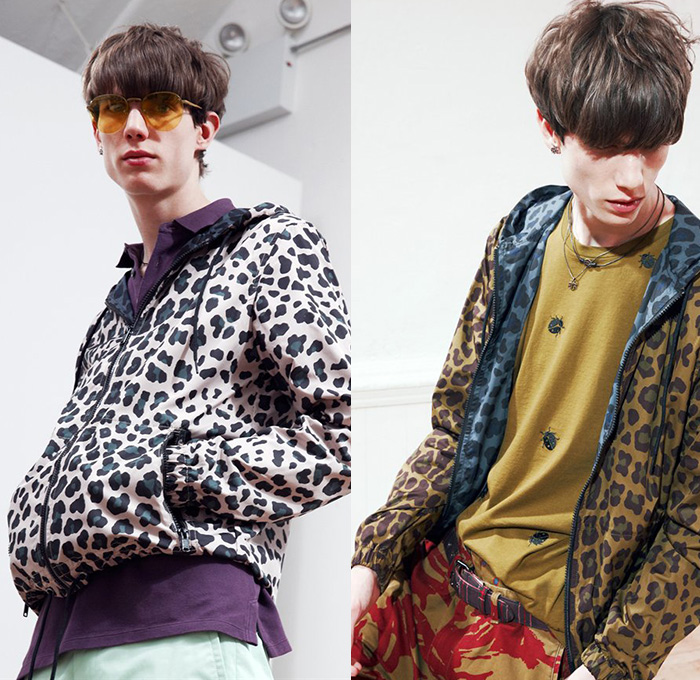 Marc by Marc Jacobs 2015 Resort Mens Lookbook - 2015 Cruise Pre Spring Fashion Pre Collection - Denim Jeans Patchwork Color Block Trucker Jacket Windowpane Checks Scarf Sweater Jumper Plaid Jacket Motorcycles Bikes Stripes Nautical Outerwear Coat Animal Spots Jungle Safari Leopard Cheetah Beetles Bugs Insects Bomber Jacket Varsity Chinos Khakis Pants Trousers Suit Blazer Briefcase