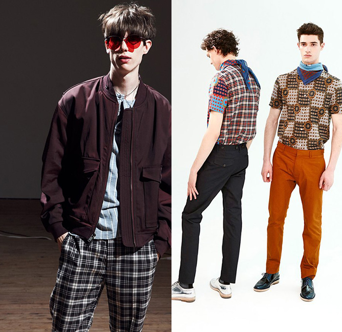 Marc by Marc Jacobs 2015 Resort Mens Lookbook - 2015 Cruise Pre Spring Fashion Pre Collection - Denim Jeans Patchwork Color Block Trucker Jacket Windowpane Checks Scarf Sweater Jumper Plaid Jacket Motorcycles Bikes Stripes Nautical Outerwear Coat Animal Spots Jungle Safari Leopard Cheetah Beetles Bugs Insects Bomber Jacket Varsity Chinos Khakis Pants Trousers Suit Blazer Briefcase