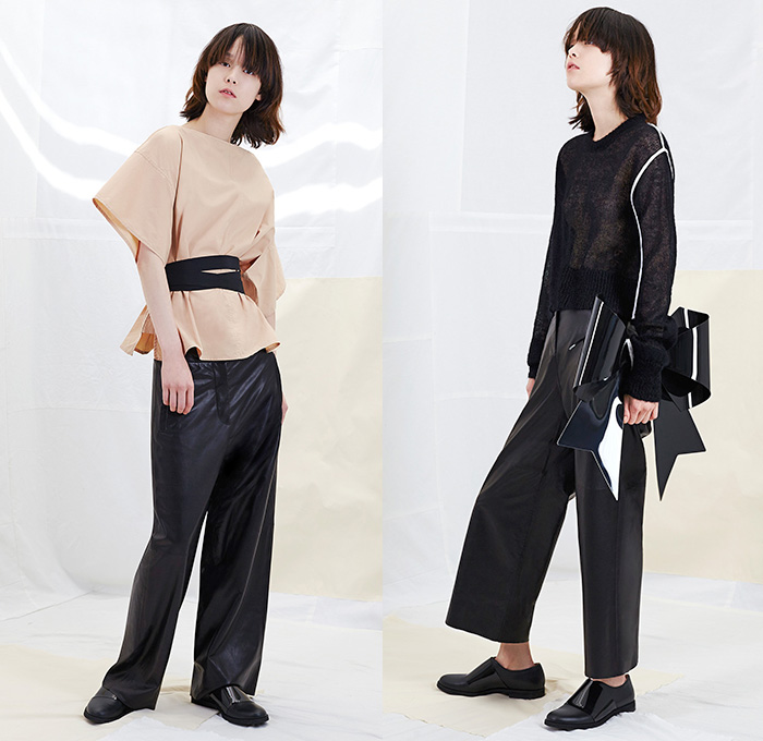 MM6 Maison Martin Margiela 2015 Resort Womens Lookbook Presentation - 2015 Cruise Pre Spring Fashion Pre Collection - Denim Jeans Fold Roll Up Shorts Blazershirt Oversized Gauchos Culottes Knit Sweater Jumper Mesh Fishnet Net Peek-A-Boo Half Skirt Pleats Frock Blazer Outerwear Coat Japanese Landscape Pagoda Wide Leg Trousers Palazzo Pants Ribbon Hanging Sleeve Side Slit Jumpsuit Onesie Asymmetrical Hem One Off Shoulder Sash Belt