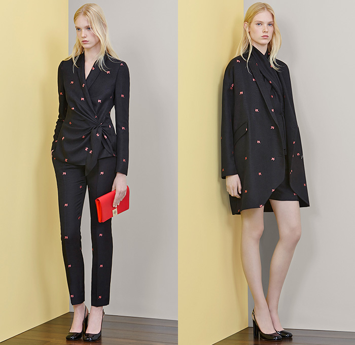 Mulberry 2015 Resort Womens Lookbook Presentation - 2015 Cruise Pre Spring Fashion Pre Collection Somerset England UK - Half Skirt Ruffles Stripes Peplum Halter Top Wrap Sleeveless Leaves Foliage Fauna Botanical White Ensemble Pantsuit Ribbon Tie Up Outerwear Blazer Trench Coat Jacket Dress Weave Geometric Mesh Peek-A-Boo Knit Sweater Jumper