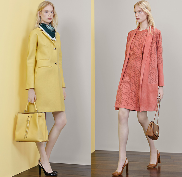 Mulberry 2015 Resort Womens Lookbook Presentation - 2015 Cruise Pre Spring Fashion Pre Collection Somerset England UK - Half Skirt Ruffles Stripes Peplum Halter Top Wrap Sleeveless Leaves Foliage Fauna Botanical White Ensemble Pantsuit Ribbon Tie Up Outerwear Blazer Trench Coat Jacket Dress Weave Geometric Mesh Peek-A-Boo Knit Sweater Jumper