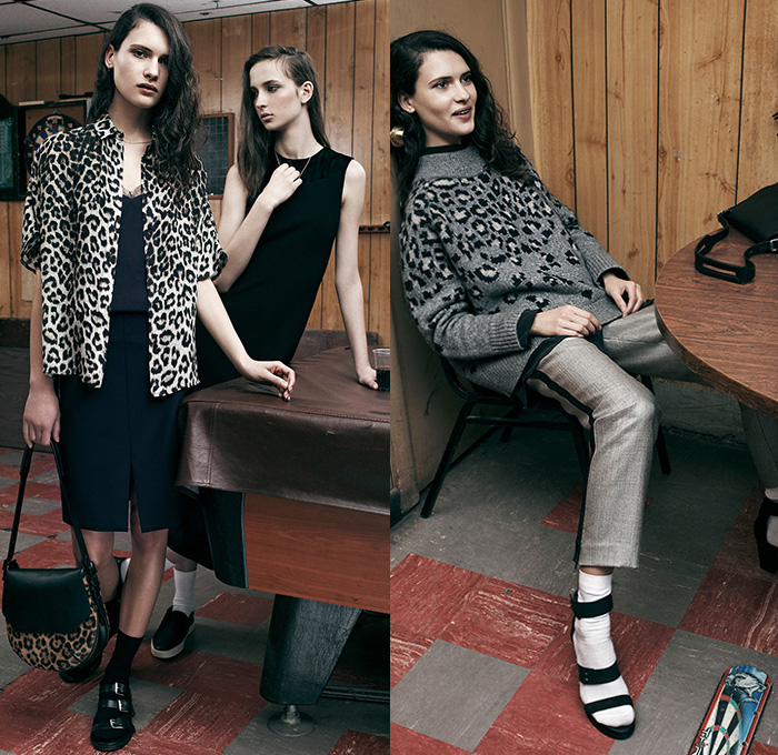 rag & bone 2015 Resort Womens Lookbook Presentation - 2015 Cruise Pre Spring Fashion Pre Collection - Animal Spots Jungle Safari Leopard Cheetah Shirtdress Maxi Dress Blazer Tuxedo Cocktail Jacket Socks with Sandals Tuxedo Stripe Knit Sweater Jumper Sweaterdress Bomber Varsity Trucker Jacket Jeanskirt Leather Blousedress Shirtdress Waffle Quilted Pleats Lace Peek-A-Boo Loungewear Pantsuit Nautical Trench Coat Mackintosh Skirt Frock Sneakers Shorts Blazer and Shorts