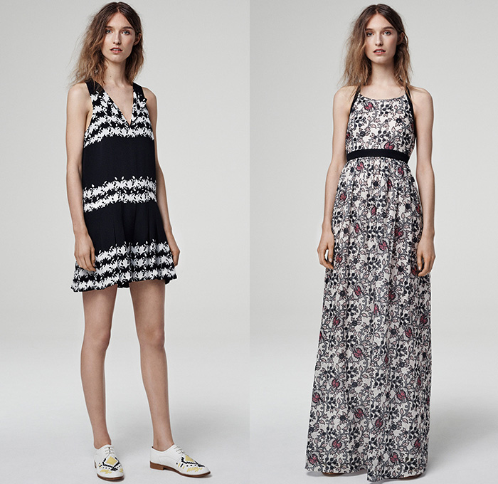 Thakoon Addition 2015 Resort Womens Lookbook Presentation - 2015 Cruise Pre Spring Fashion Pre Collection Designer Thakoon Panichgul - Wide Leg Culottes Shorts Gauchos Furry Multi-Panel 3D Flowers Florals Embellishments Stripes Jumpsuit Coveralls Onesie Shirtdress Sweaterdress Frayed Weave Paisley Ruffles Tunic Pants Windowpane Checks Fringes Mummy Wrap Blazer Dress Skirt Frock Bomber Jacket Sheer Chiffon Peek-A-Boo Chunky Knit Crop Top Midriff Leaves Foliage Fauna