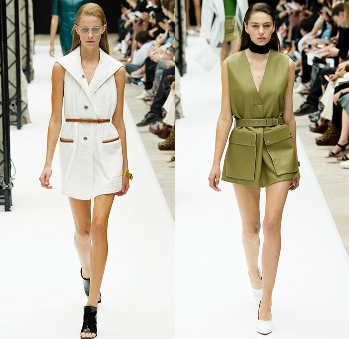 Acne Studios 2015 Spring Summer Womens Runway Catwalk Looks - Mode à Paris Fashion Week Prêt-à-Porter Mode Féminin Femme France - 1970s Seventies White Denim Jeans Flare Print Motif Graphic Fruits Heels Chain Belted Waist Blouse Waistcoat Vest Cargo Flap Pockets Scarf Choker Sheer Chiffon Leather Cutout Hem Shorts High Waist Towel Terry Cloth Coatdress Tankdress Vestdress Pantsuit Dress Drapery Outerwear Parka Coat