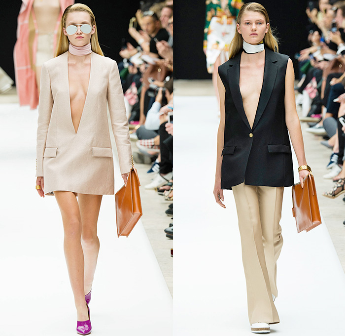 Acne Studios 2015 Spring Summer Womens Runway Catwalk Looks - Mode à Paris Fashion Week Prêt-à-Porter Mode Féminin Femme France - 1970s Seventies White Denim Jeans Flare Print Motif Graphic Fruits Heels Chain Belted Waist Blouse Waistcoat Vest Cargo Flap Pockets Scarf Choker Sheer Chiffon Leather Cutout Hem Shorts High Waist Towel Terry Cloth Coatdress Tankdress Vestdress Pantsuit Dress Drapery Outerwear Parka Coat