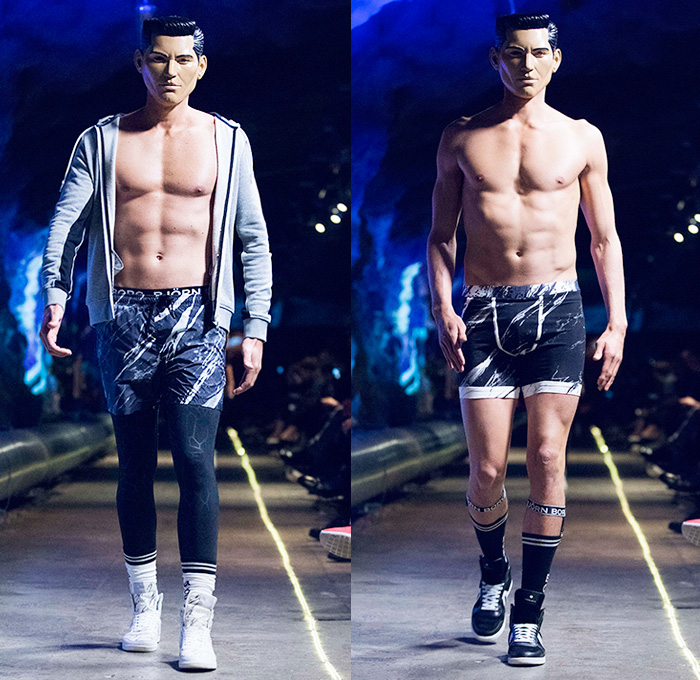 Björn Borg 2015 Spring Summer Mens Runway Catwalk Looks - Fashion Week Stockholm Sweden - First Person Lover Digital Video Game Tennis Sportswear Abstract Underwear Boxershorts Boxer Briefs Backpack Gloves Trainers High Tops Sweatshirt Track Jacket Hoodie Tiles Print Leggings Under Shorts Compression Cycling Knee Straps Trunks Swimwear