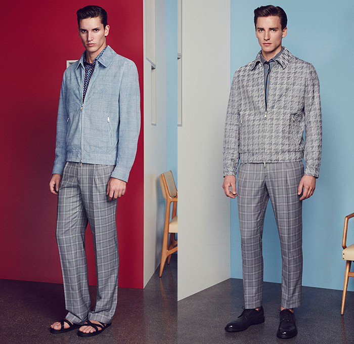 Brioni 2015 Spring Summer Mens Lookbook Presentation - Milano Moda Uomo Collezione Milan Fashion Week Italy Camera Nazionale della Moda Italiana - Flowers Florals Botanical Print Graphic Bomber Jacket Checks Windowpane Pants Trousers Loafers Sandals Shorts Button Down Shirt Outerwear Blazer Suit Houndstooth Sawtooth Necktie Coat Double Breasted Three Button Tuxedo