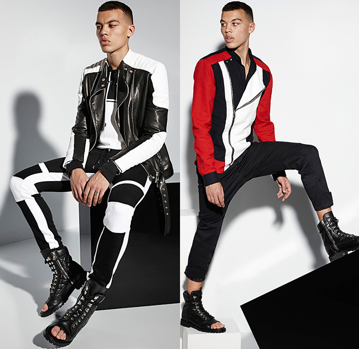 Balmain 2015 Spring Summer Mens Lookbook Collection Presentation - Mode à Paris Fashion Week Mode Masculine France - Denim Jeans Patchwork Patches Emblems 3D Beads Embellishments Embroidery Weave Cargo Pockets Hoodie Sweatshirt Outerwear Blazer Jacket Motorcycle Biker Rider MX Motocross Ribbed Knee Panels Leather Gladiator Sandals Kimono Wrap Drawstring Jogging Sweatpants Nautical Marine Sailor Military Lace Up Zigzag