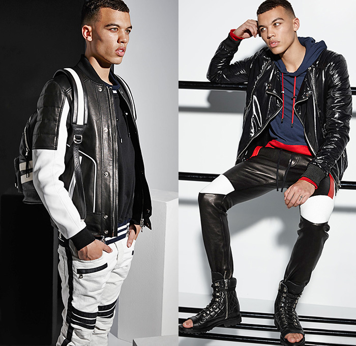 Balmain 2015 Spring Summer Mens Lookbook Collection Presentation - Mode à Paris Fashion Week Mode Masculine France - Denim Jeans Patchwork Patches Emblems 3D Beads Embellishments Embroidery Weave Cargo Pockets Hoodie Sweatshirt Outerwear Blazer Jacket Motorcycle Biker Rider MX Motocross Ribbed Knee Panels Leather Gladiator Sandals Kimono Wrap Drawstring Jogging Sweatpants Nautical Marine Sailor Military Lace Up Zigzag