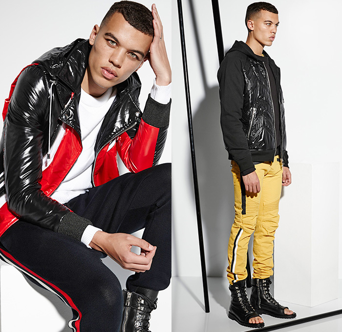 Balmain 2015 Spring Summer Mens Lookbook Collection Presentation - Mode à Paris Fashion Week Mode Masculine France - Denim Jeans Patchwork Patches Emblems 3D Beads Embellishments Embroidery Weave Cargo Pockets Hoodie Sweatshirt Outerwear Blazer Jacket Motorcycle Biker Rider MX Motocross Ribbed Knee Panels Leather Gladiator Sandals Kimono Wrap Drawstring Jogging Sweatpants Nautical Marine Sailor Military Lace Up Zigzag