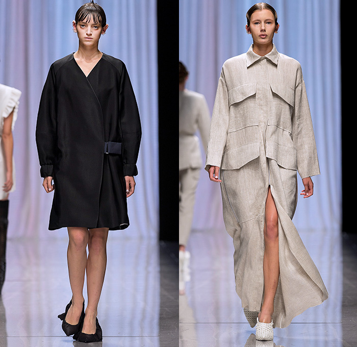 Carin Wester 2015 Spring Summer Womens Runway Catwalk Looks - Fashion Week Stockholm Sweden - D-Ring Banded Strap Handkerchief Hem Trousers Slouchy Wide Leg Palazzo Pants Dress Suit Jumperdress Strapless Pleats Stripes Skirt Frock Ruffles Mesh Boots Above The Knee Silk Chambray Drawstring Indigo Multi-Panel Coatdress Shirtdress Blousedress Layer Sheer Chiffon Bib Wrap Waistcoat Vest White Ensemble