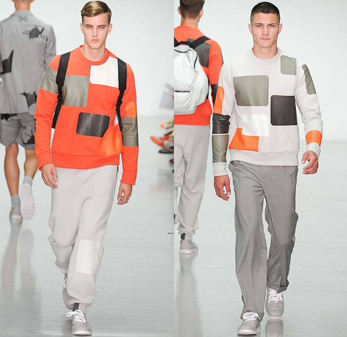 Christopher Raeburn 2015 Spring Summer Mens Runway Looks - London Collections British Fashion Council UK United Kingdom - Meridian Desert Boneyards Aviator Aircraft Military Airplanes Helicopters Missiles Motif Graphic Print Utility Perforated Mesh Parachute Bomber Jacket Outerwear Hoodie Backpack Anorak Parka Knee Panel Jogging Sweatpants Playing Cards Geometric Sweater Jumper Flowers Florals Fauna Leaves Foliage Nylon Lightweight Translucent Blazer Shorts