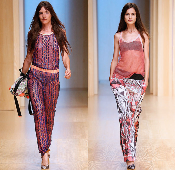 Custo Barcelona 2015 Spring Summer Womens Runway Catwalk Looks - 080 Barcelona Fashion Catalonia Catalan Spain - Mix Match Geometric Patterns Ethnic Folk Animal Stripes Zebra Parrot Bird Safari Jungle Knit Lace Mesh Swimwear Bikini Cardigan Crop Top Midriff Outerwear Jacket Coat Holes Sweater Jumper Shorts Sheer Chiffon Handkerchief Angular Curved Dolphin Hem Sleeveless Pants Trousers Shirt Multi Panel Bandeau Top Flowers Florals Dress Skirt Frock Silk Shirtdress