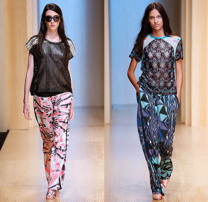 Custo Barcelona 2015 Spring Summer Womens Runway Catwalk Looks - 080 Barcelona Fashion Catalonia Catalan Spain - Mix Match Geometric Patterns Ethnic Folk Animal Stripes Zebra Parrot Bird Safari Jungle Knit Lace Mesh Swimwear Bikini Cardigan Crop Top Midriff Outerwear Jacket Coat Holes Sweater Jumper Shorts Sheer Chiffon Handkerchief Angular Curved Dolphin Hem Sleeveless Pants Trousers Shirt Multi Panel Bandeau Top Flowers Florals Dress Skirt Frock Silk Shirtdress