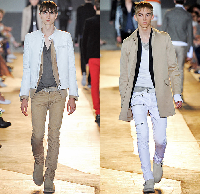 Diesel Black Gold 2015 Spring Summer Mens Runway Looks - Milano Moda Uomo Collezione Milan Fashion Week Italy Camera Nazionale della Moda Italiana - Denim Jeans Dark Wash Slim Motocross MX Motorcycle Biker Rider Racer Leather Emblems Graffiti Military Officer Marching Band Outerwear Parka Blazer Velvet Trucker Jacket Coated Waxed Zippers Trench Coat White