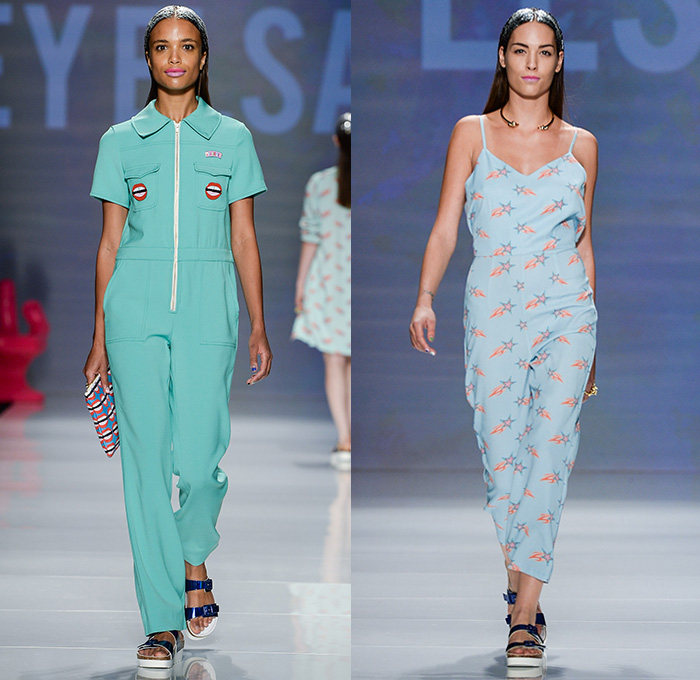 Hayley Elsaesser 2015 Spring Summer Womens Runway Catwalk Looks - World MasterCard Fashion Week Toronto Ontario Canada - Sequins Dress Hands Planets Saturn Stars Comets Open Mouth Waves Print Motif Pattern Crop Top Midriff Pencil Skirt Frock Sleep Loungewear Shorts Pleats Outerwear Jacket Jumpsuit Coveralls Flare 