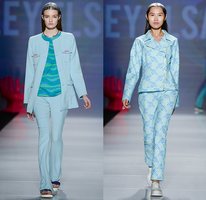 Hayley Elsaesser 2015 Spring Summer Womens Runway Catwalk Looks - World MasterCard Fashion Week Toronto Ontario Canada - Sequins Dress Hands Planets Saturn Stars Comets Open Mouth Waves Print Motif Pattern Crop Top Midriff Pencil Skirt Frock Sleep Loungewear Shorts Pleats Outerwear Jacket Jumpsuit Coveralls Flare 