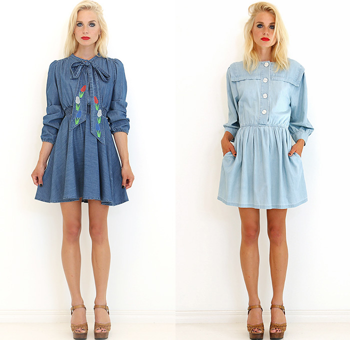 Ivana Helsinki 2015 Spring Summer Womens Lookbook Presentation - Denim Jeans Chambray Embroidery Ruffles Ribbon Bow Tie Shirtdress Tunicdress Stripes Sweaterdress Jumperdress Tulips Knit Crochet Cardigandress Grunge Kimono Wrap Maxi Pinafore Dress Peter Pan Collar Leggings Sleeveless Flowers Florals Flora Botanical