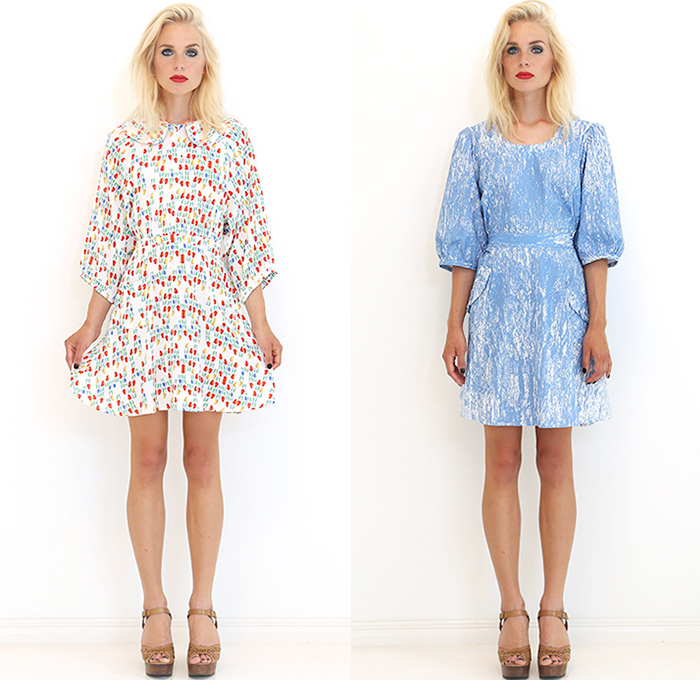 Ivana Helsinki 2015 Spring Summer Womens Lookbook Presentation - Denim Jeans Chambray Embroidery Ruffles Ribbon Bow Tie Shirtdress Tunicdress Stripes Sweaterdress Jumperdress Tulips Knit Crochet Cardigandress Grunge Kimono Wrap Maxi Pinafore Dress Peter Pan Collar Leggings Sleeveless Flowers Florals Flora Botanical