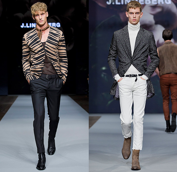 J.Lindeberg 2015 Spring Summer Mens Runway Catwalk Looks - Fashion Week Stockholm Sweden - Biotopia Urban Wilderness Dark Rock n Roll Motorcycle Biker Rider Leather White Denim Jeans Seventies 1970s Vest Waistcoat Pants Trousers Mesh Zebra Jungle Safari Animal Print Leopard Cheetah Rollneck Turtleneck One Piece Onesie Jumpsuit Boiler Suit Salopette Coveralls Outerwear Jacket Blazer Trench Coat Long Sleeve Shirt One Button Suit