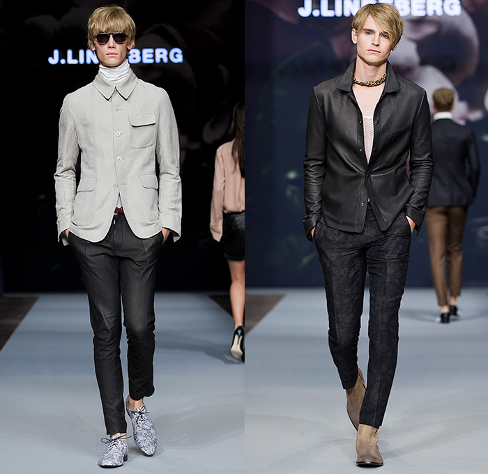 J.Lindeberg 2015 Spring Summer Mens Runway Catwalk Looks - Fashion Week Stockholm Sweden - Biotopia Urban Wilderness Dark Rock n Roll Motorcycle Biker Rider Leather White Denim Jeans Seventies 1970s Vest Waistcoat Pants Trousers Mesh Zebra Jungle Safari Animal Print Leopard Cheetah Rollneck Turtleneck One Piece Onesie Jumpsuit Boiler Suit Salopette Coveralls Outerwear Jacket Blazer Trench Coat Long Sleeve Shirt One Button Suit