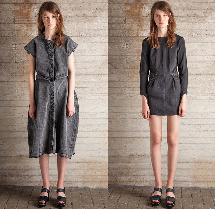 Jena.Theo 2015 Spring Summer Womens Lookbook Presentation - London Fashion Week British Style UK United Kingdom - Denim Jeans Shirtdress Ribbon Bow Tie Tankdress Pleats Skirt Frock Onesie Pullover Outerwear Jacket Coat Frayed Raw Mullet Tuxedo Curved Cinch Hem A-Line Pointed Collar Wide Sleeves Paint Strokes Leggings Blouse Flowers Florals Flora Botanical Cutout Hem Tunicdress Blousedress Metallic Silk Ruffles