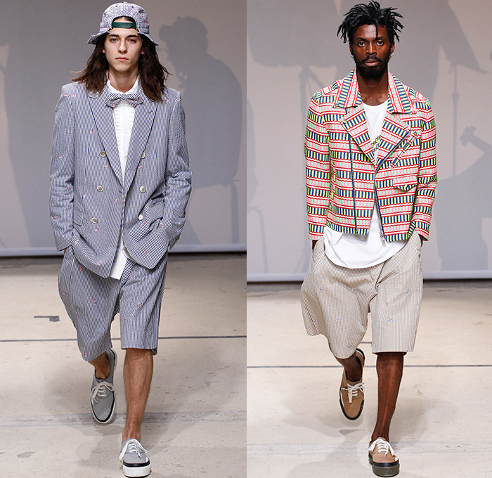 Julien David x Quiksilver 2015 Spring Summer Mens Runway Catwalk Lookbook Collection - Mode à Paris Fashion Week Mode Masculine France - Beach Surf Skate Streetwear Wetsuit Neoprene Board Shorts Baggy Seersucker Suit Plaid Parka Tail Jacquard Bow Tie Cap Surfer Yulex Outerwear Parka Hoodie Sneakers Pop Art Racing Checks Trench Coat Knit Sweater Jumper Drawstring Cinch Hem Motorcycle Biker Rider Teeth Double Breasted Blazer