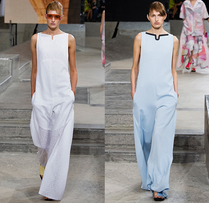 KENZO 2015 Spring Summer Womens Runway Catwalk Looks - Mode à Paris Fashion Week Prêt-à-Porter Mode Féminin Femme France - Denim Jeans Skatepark Oversized Outerwear Coat Wide Leg Trousers Palazzo Pants Laser Cut Mesh Skirt Frock Lace White Ensemble Dress Typographical Logo Ruffles Asymmetrical Hem Metallic Studs Pencil Skirt V-Neck Jumpsuit Onesie One Piece Coveralls Vest Waistcoat Zippers Pantsuit Shirtdress