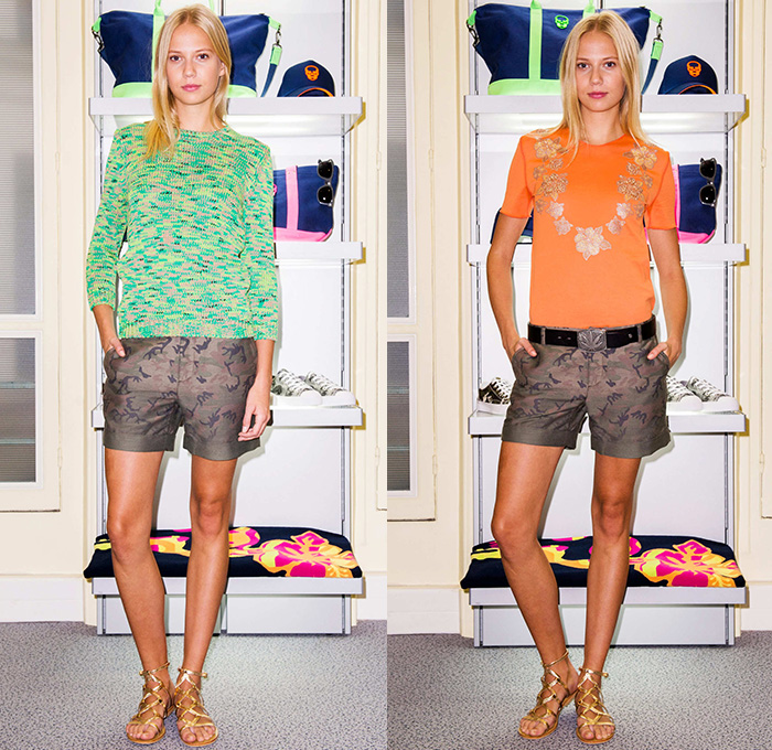 Lucien Pellat-Finet 2015 Spring Summer Womens Lookbook Presentation - Mode à Paris Fashion Week Prêt-à-Porter Mode Féminin Femme France - Printed Denim Jeans Camo Camouflage Pineapple Skull Sweater Jumper Sandals Anchor Seaweed Knit Shorts Flowers Florals Botanical Embroidery