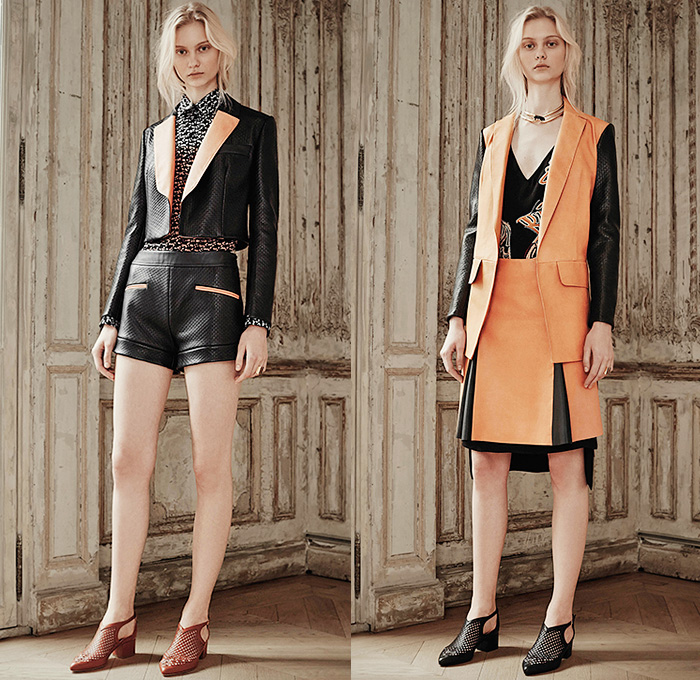 Maiyet 2015 Spring Summer Womens Lookbook Presentation - Paris Fashion Week Prêt-à-Porter Mode Féminin Femme France - Embroidery Lace Knit Weave Crochet Leaves Foliage Fauna Jumpsuit Asymmetrical Hem Shorts Leather Blazer Skirt Frock Shirt Shorts Culottes Dress Sweater Jumper Belted Waist Pantsuit Banded Strap Wide Leg Palazzo Pants Trousers Corset Coat Tuxedo Cocktail Jacket Kimono Wrap One Off Shoulder Gown Tiered