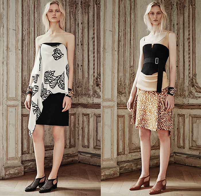 Maiyet 2015 Spring Summer Womens Lookbook Presentation - Paris Fashion Week Prêt-à-Porter Mode Féminin Femme France - Embroidery Lace Knit Weave Crochet Leaves Foliage Fauna Jumpsuit Asymmetrical Hem Shorts Leather Blazer Skirt Frock Shirt Shorts Culottes Dress Sweater Jumper Belted Waist Pantsuit Banded Strap Wide Leg Palazzo Pants Trousers Corset Coat Tuxedo Cocktail Jacket Kimono Wrap One Off Shoulder Gown Tiered