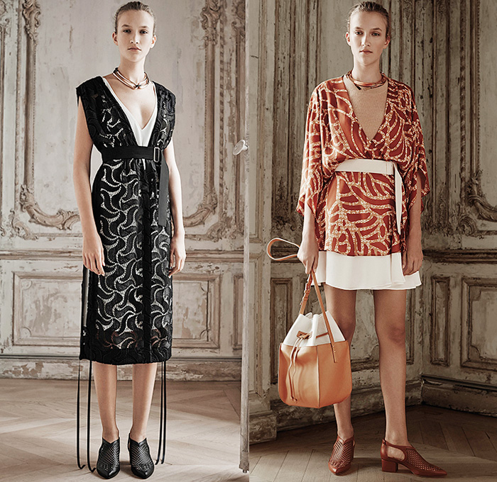 Maiyet 2015 Spring Summer Womens Lookbook Presentation - Paris Fashion Week Prêt-à-Porter Mode Féminin Femme France - Embroidery Lace Knit Weave Crochet Leaves Foliage Fauna Jumpsuit Asymmetrical Hem Shorts Leather Blazer Skirt Frock Shirt Shorts Culottes Dress Sweater Jumper Belted Waist Pantsuit Banded Strap Wide Leg Palazzo Pants Trousers Corset Coat Tuxedo Cocktail Jacket Kimono Wrap One Off Shoulder Gown Tiered