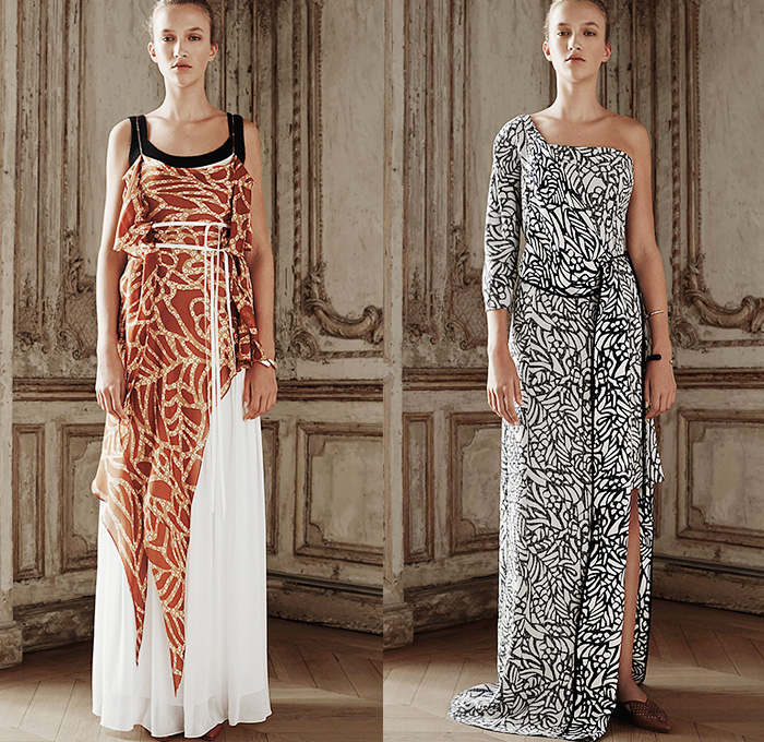 Maiyet 2015 Spring Summer Womens Lookbook Presentation - Paris Fashion Week Prêt-à-Porter Mode Féminin Femme France - Embroidery Lace Knit Weave Crochet Leaves Foliage Fauna Jumpsuit Asymmetrical Hem Shorts Leather Blazer Skirt Frock Shirt Shorts Culottes Dress Sweater Jumper Belted Waist Pantsuit Banded Strap Wide Leg Palazzo Pants Trousers Corset Coat Tuxedo Cocktail Jacket Kimono Wrap One Off Shoulder Gown Tiered