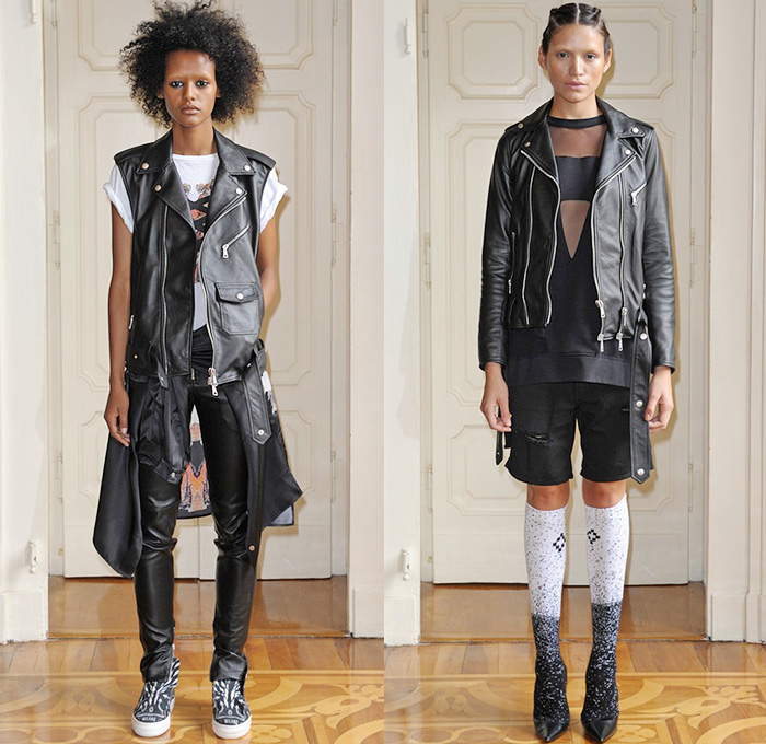 Marcelo Burlon County of Milan 2015 Spring Summer Womens Lookbook Presentation - Milano Moda Donna Collezione Milan Fashion Week Italy Camera Nazionale della Moda Italiana - White Denim Jeans Vest Frayed Tied Up Waist Destroyed Destructed Ripped Holes Skinny Boots Streetwear Grunge Accordion Pleats Skirt Frock Outerwear Bomber Jacket Motorcycle Biker Rider Leather Cut Off Shorts Sheer Chiffon Shawl Cargo Pants Crop Top Midriff