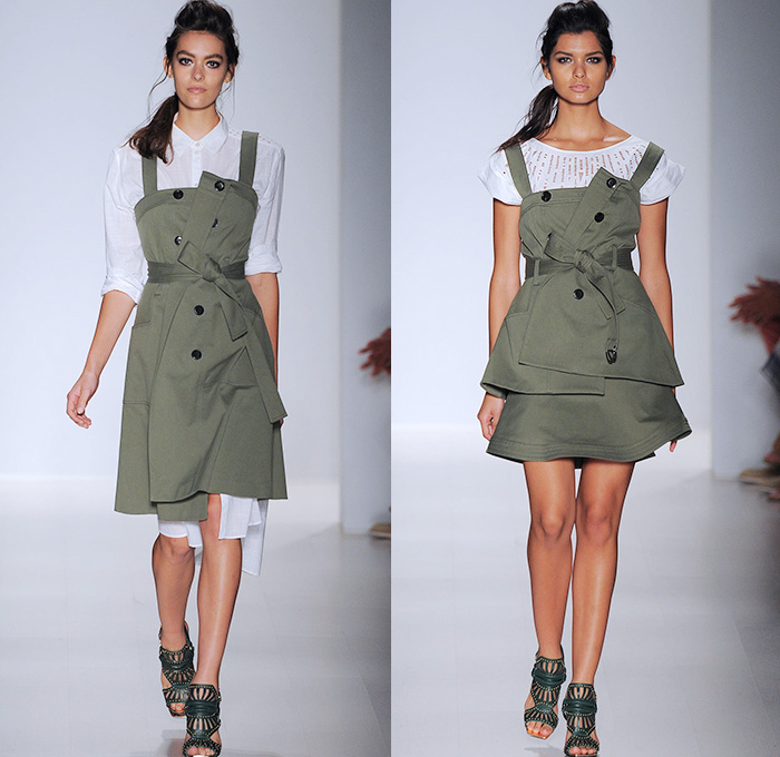 Marissa Webb 2015 Spring Summer Womens Runway Catwalk Looks - Mercedes-Benz Fashion Week New York MBFW - Skinny Denim Jeans Motorcycle Biker Rider Knee Panels Ribbed Outerwear Trench Coat Trenchdress Sash Waist Ribbon Bow Slouchy Oversized Trenchskirt Belted Waist Skirt Frock Shirtdress Tankdress Mesh Pinafore Blousedress Wrap Checks Ruffles Sheer Chiffon Vest Waistcoat Drawstring Crop Top Midriff Cargo Pockets Pleats