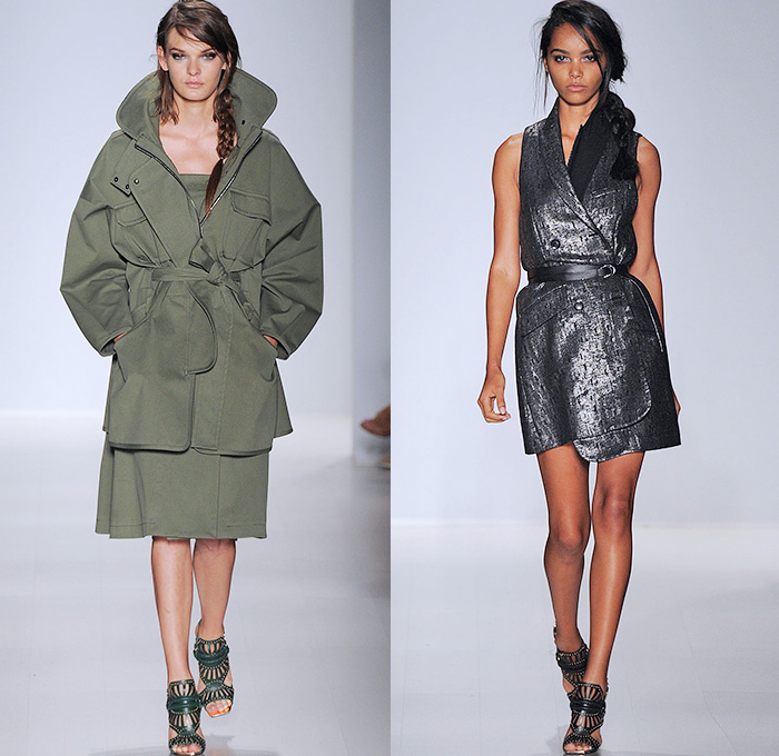 Marissa Webb 2015 Spring Summer Womens Runway Catwalk Looks - Mercedes-Benz Fashion Week New York MBFW - Skinny Denim Jeans Motorcycle Biker Rider Knee Panels Ribbed Outerwear Trench Coat Trenchdress Sash Waist Ribbon Bow Slouchy Oversized Trenchskirt Belted Waist Skirt Frock Shirtdress Tankdress Mesh Pinafore Blousedress Wrap Checks Ruffles Sheer Chiffon Vest Waistcoat Drawstring Crop Top Midriff Cargo Pockets Pleats