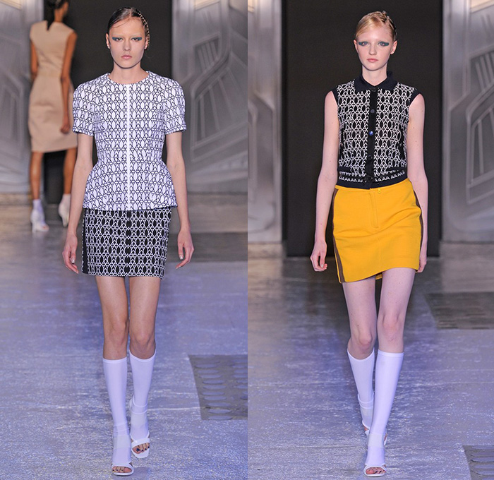 Masha Ma 2015 Spring Summer Womens Runway Catwalk Looks - Mode à Paris Fashion Week Prêt-à-Porter Mode Féminin Femme France - Stripes Cardigan Mask Face Skirt Frock Sheer Chiffon Peek-A-Boo Crop Top Midriff Ruffles Cinch  Handkerchief Hem Bomber Jacket Bomberdress Bombertank Bombervest Bomberblouse Waffle Quilted Calf High Stockings Socks Miniskirt Fold Out Tankdress High Slit Wide Sleeves Minimalist Dress Layers