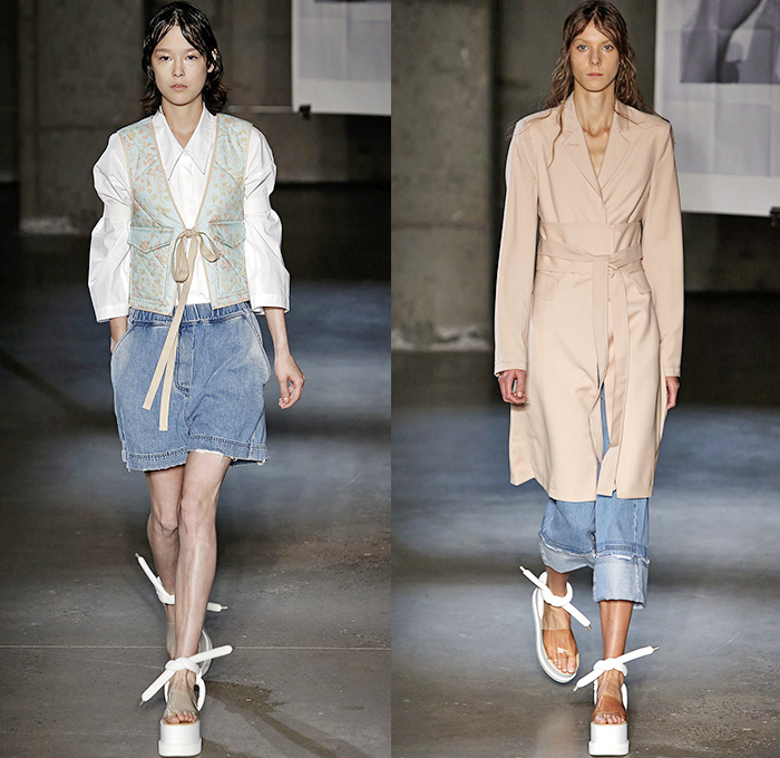MM6 Maison Martin Margiela 2015 Spring Summer Womens Runway Catwalk Looks - Mercedes-Benz Fashion Week New York MBFW - Denim Jeans Patchwork Outerwear Coat Silk Drapery Drawstring Knots Tie Up Paisley Shirtdress Blousedress Skirt Frock Dress Vest Waistcoat Western Cowgirl Fringes Sash Waist Jumpsuit Onesie Coveralls Wrap Robe Kimono Multi-Panel Mom Jeans High Waist Suede Leather Scarf Bandanna Chaps Shorts Loungewear