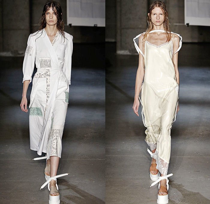 MM6 Maison Martin Margiela 2015 Spring Summer Womens Runway Catwalk Looks - Mercedes-Benz Fashion Week New York MBFW - Denim Jeans Patchwork Outerwear Coat Silk Drapery Drawstring Knots Tie Up Paisley Shirtdress Blousedress Skirt Frock Dress Vest Waistcoat Western Cowgirl Fringes Sash Waist Jumpsuit Onesie Coveralls Wrap Robe Kimono Multi-Panel Mom Jeans High Waist Suede Leather Scarf Bandanna Chaps Shorts Loungewear