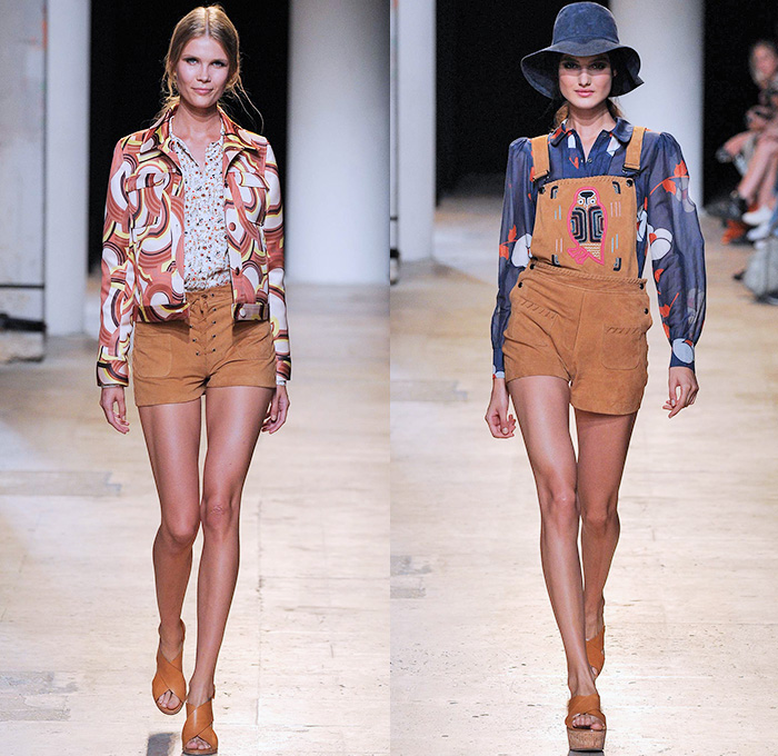 Paul & Joe 2015 Spring Summer Womens Runway Catwalk Looks - Mode à Paris Fashion Week Prêt-à-Porter Mode Féminin Femme France - Denim Jeans 1970s Seventies Hippie Bohemian Paisley Bird Owl Print Lace Up Fringes Stripes Maxi Dress Coat Jumpsuit Romper Flowers Florals Ruffles Low Neckline Sheer Chiffon Jacket Scarf Hat Suede Tankdress Lace Gauchos Culottes Wide Leg Blouse Peter Pan Collar Handkerchief Hem Mesh Cargo Pockets