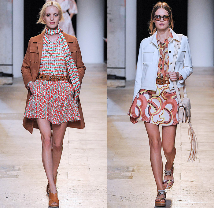 Paul & Joe 2015 Spring Summer Womens Runway Catwalk Looks - Mode à Paris Fashion Week Prêt-à-Porter Mode Féminin Femme France - Denim Jeans 1970s Seventies Hippie Bohemian Paisley Bird Owl Print Lace Up Fringes Stripes Maxi Dress Coat Jumpsuit Romper Flowers Florals Ruffles Low Neckline Sheer Chiffon Jacket Scarf Hat Suede Tankdress Lace Gauchos Culottes Wide Leg Blouse Peter Pan Collar Handkerchief Hem Mesh Cargo Pockets