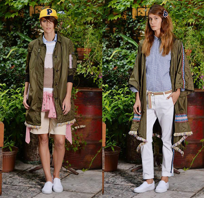 Peuterey Aiguille Noire 2015 Spring Summer Womens Lookbook Presentation - Milano Moda Donna Collezione Milan Fashion Week Italy Camera Nazionale della Moda Italiana - Puffy Outerwear Down Bomber Jacket Shorts Tied Up Waist Cap Hat Prints Motif Cropped Pants Trousers Sweater Jumper Gingham Checks Coat Parka Knit Anorak Hoodie
